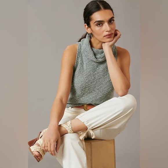 Anthropologie Sweaters - Anthropologie Pilcro NWT Turtleneck Tank Sweater in Moss Chunky Cotton Blend L